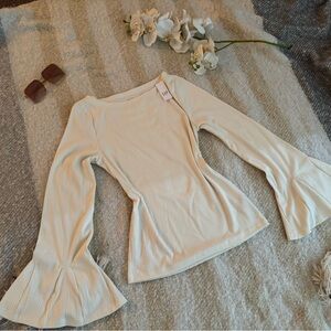 H&M Off-White Ribbed Flare Sleeve Top